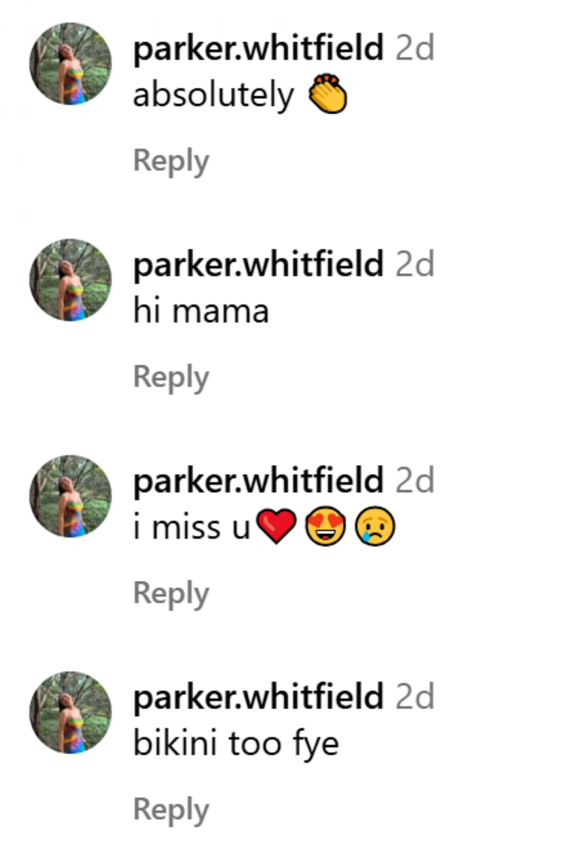 Parker Whitfield's comments on Judah Victoria's IG post. (Photo: @judahvictoria on IG)